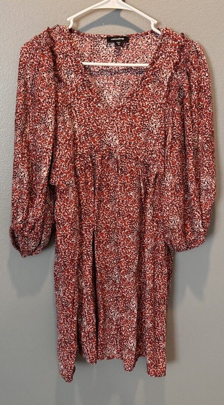 Mittoshop Women's Dress Orange Size M Puff Sleeve Boho